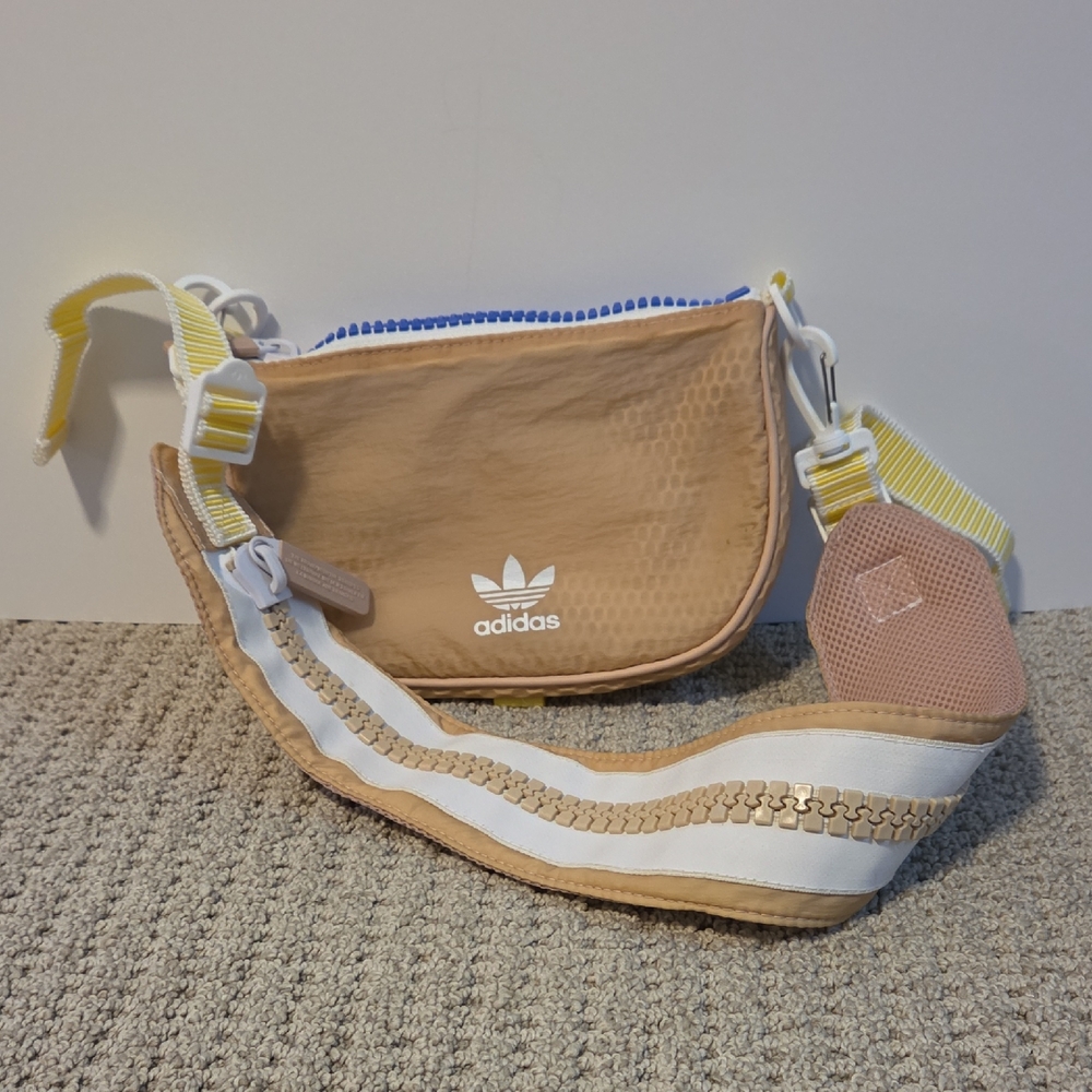 Adidas Dusty Rose and White Crossbody Bag With Yellow and Blue Details.